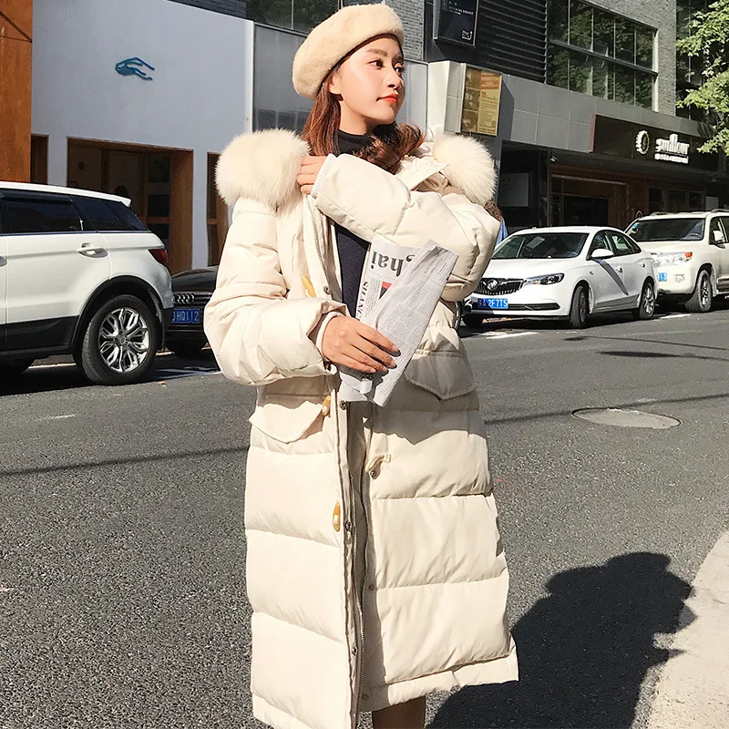 

Toggle over-the-Knee Cotton-padded Clothes Women's 2018 New Style Winter Korean-style Mid-length Loose Thick Large Fur Collar do