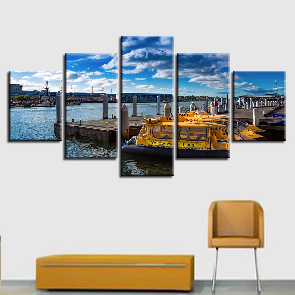 

Printed Modern Canvas Pictures Living Room HD Home Decoration 5 Panel Ship Seaview Painting Wall Art Modular Poster Frame