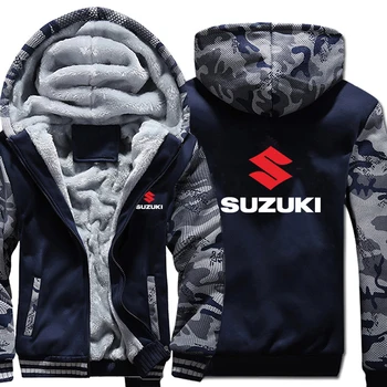 

Motorcycle Suzuki Hoodies Winter Camouflage Sleeve Jacket Men Wool Liner Fleece Suzuki Men Sweatshirts