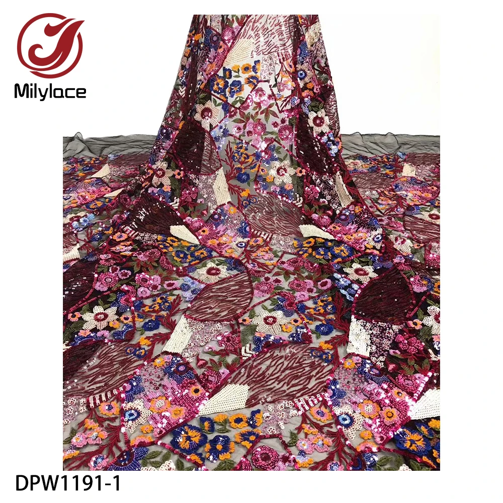 

Nigerian Sequins Lace Fabrics 2019 Luxury 3D African Lace Fabric Wedding French Tulle Lace for Embroidery Lace DPW1191