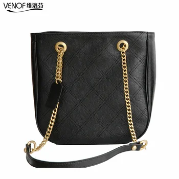 

VENOF Fashion Leather Bags For Women Diamond Pattern Chain Crossbody Bags Female Shoulder Bag Split Leather Bucket Bags Black