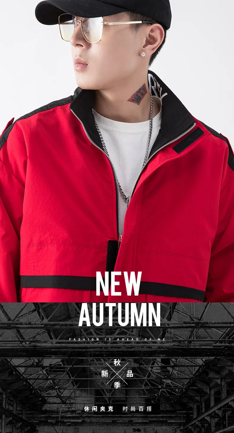 Autumn jacket men spring jackets mens solid color street Hip-hop style coat newest yellow fashion clothes red lapel latest
