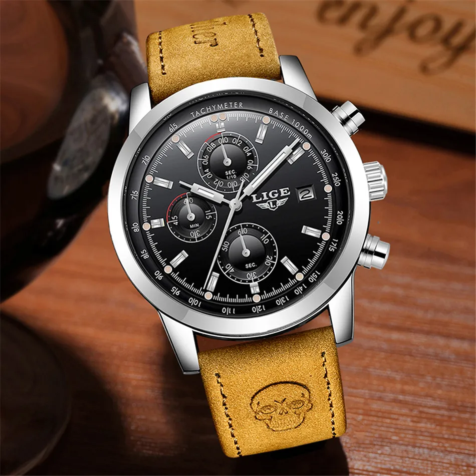 Reloj Hombre LIGE часы для мужчин роскошные кожаные повседневные кварцевые, армейские, спортивные водонепроницаемые часы Relogio Masculino