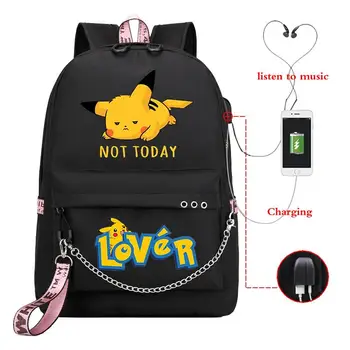 

Pokemon Pikachu Backpack Women Mochila Morral School Bags Girls Usb Charge Pink Backpack Laptop Travel pikachu Backpack Kids