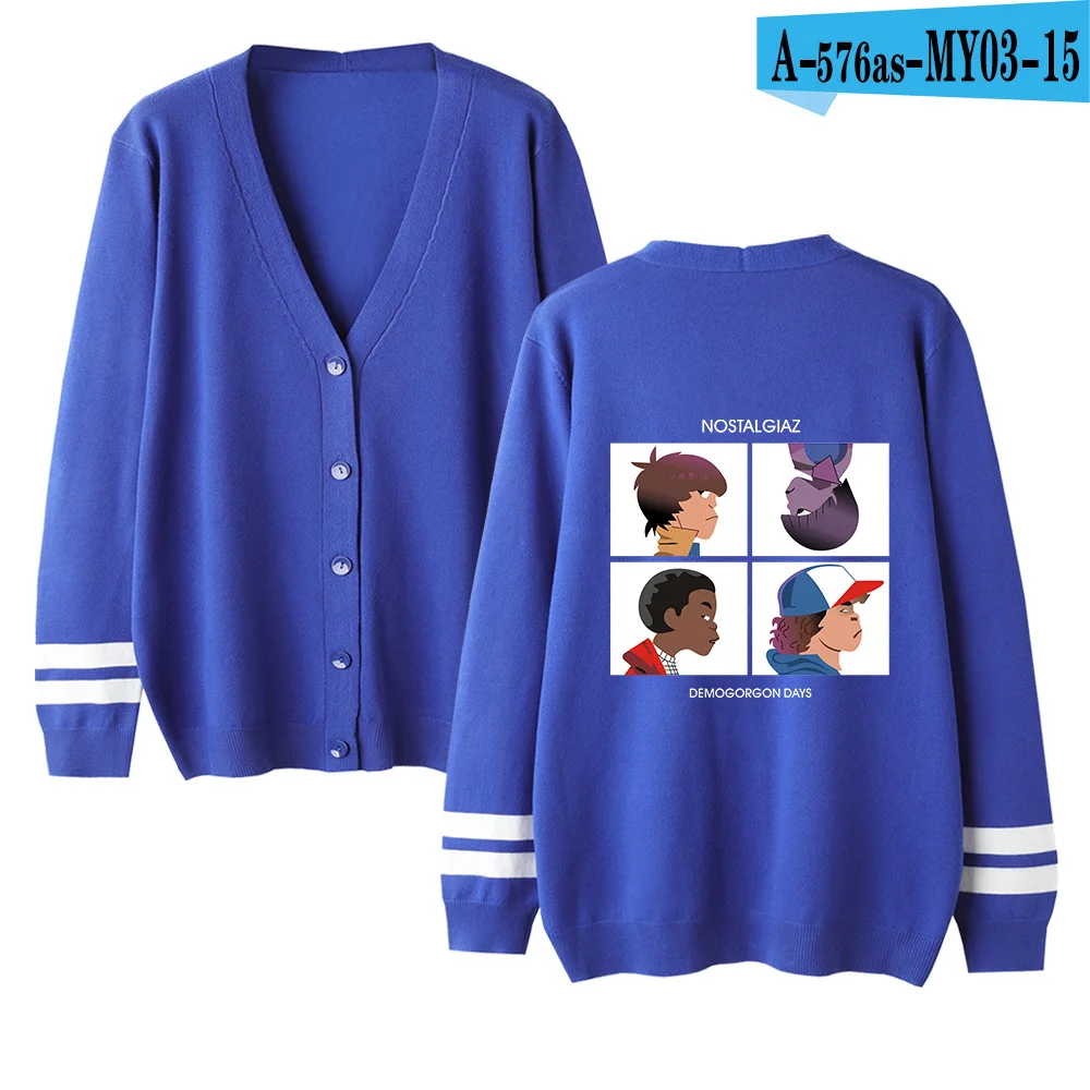 Странные Вещи мужской свитер-кардиган/женский Модный повседневный Harajuku свитер с v-образным вырезом необычные вещи Популярные розовые повседневные топы - Цвет: blue