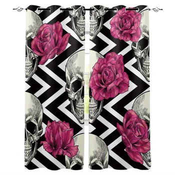 

Artistic Skull Red Flowers Wave New Simple Curtains Home Decoration Curtains Modern Home Supplies