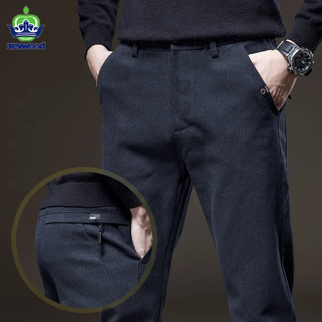 2021 Men's Pants Autumn Winter Business Brushed Fabric Long Trousers Office Dress Suit Pant Male Thick hommes pantalones hombre 1