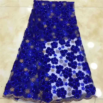 

African Lace Fabric 2019 French Sequins Net Lace Noble Royal Blue Sequins Fabrics High Quality African Tulle Sequins Lace Fabric