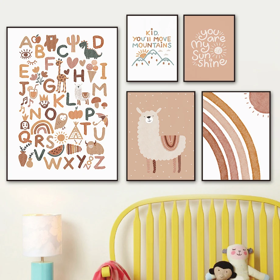 Animal Alphabet Print Nursery Wall Art Educational Art ABC Poster Octopus Art Prints Alpaca Print Class Room Decor Kids Room Decor