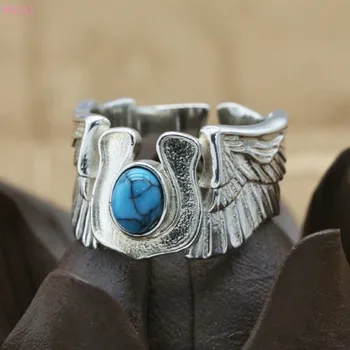 

925 Sterling Silver Fashion Jewelry men's and women's individual feather opening ring thai silver natural stone rings for men
