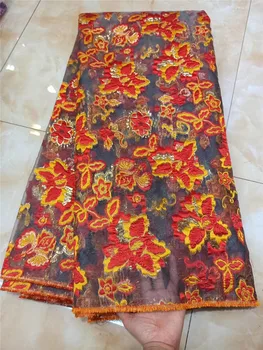 

Hot Selling orange Sequins African French Lace Fabric With Sequins High Quality Nigerian Lace Fabrics For Wedding FHD22