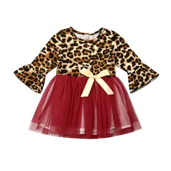 

Kids Baby Girl Toddler Dress Autumn Tulle Long Sleeve Tutu Birthday Party Leopard Patchwork Long Sleeve Dress