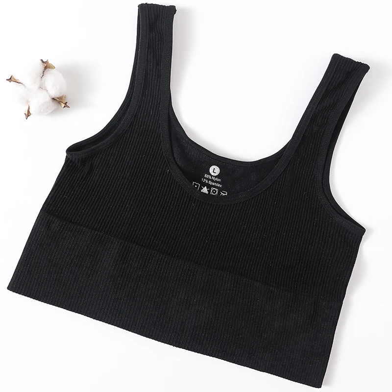 Women's Ribbed Crop Tank Top - Seamless Wireless Bra and Lingerie Fitness Camisole