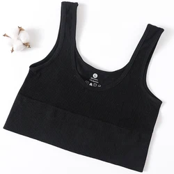 Women's Ribbed Crop Tank Top - Seamless Wireless Bra and Lingerie Fitness Camisole - L (Black)
