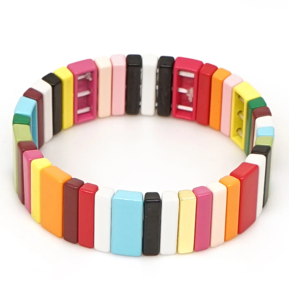Shinus Bohemian Bracelet Rainbow Pulseras Mujer Moda Enamel Tile Bracelets Women Corlorful Summer boho Jewelry Armband Gift