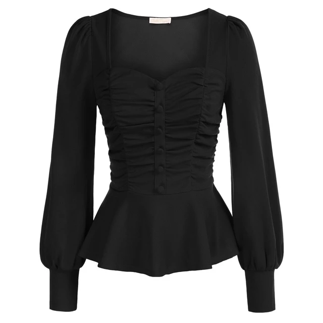 GRACE KARIN Blusa de trabajo con cuello en V y manga larga tipo farol para  mujer