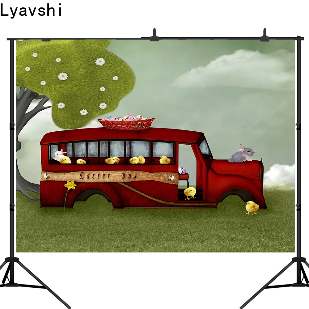 Lyavshi весенний Пасхальный автобус фотография Фон кролик природа Новорожденные