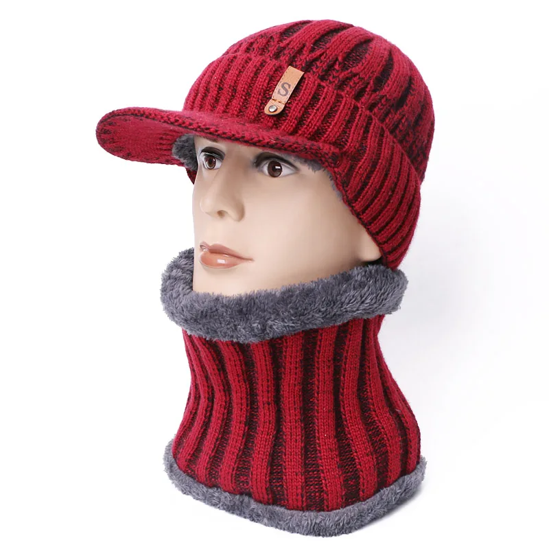 Зимний набор шапки и шарфа для мужчин и женщин Skullies Beanie шапка зимняя шапка шерстяной шарф шапка s Набор Балаклава маска Gorras Bonnet вязаная шапка - Цвет: C