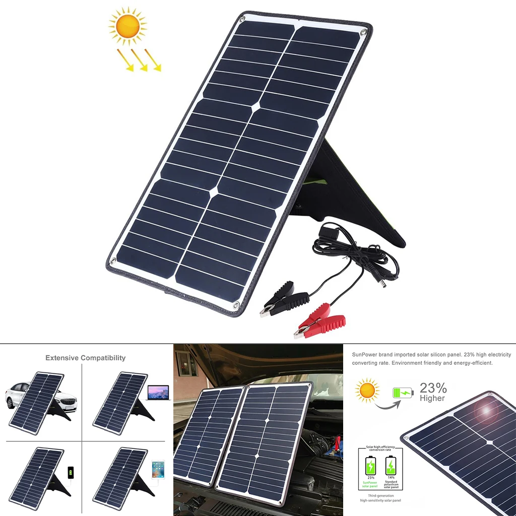 USB Solar Panel Charger, Power Generator Battery Backup for Camping Travel Emergency Car Boat Phone Laptop Charge