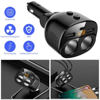 

High Quality Multi-function Design 2 Way Car Cigar Lighter Socket Splitter Dual USB + Type-C 12V Power Adapter