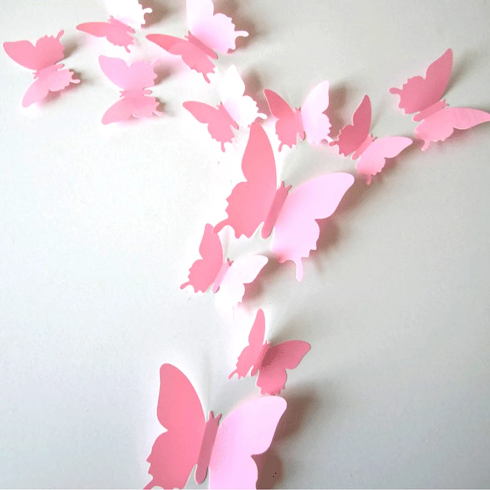 12Pcs/set Multicolor 3D Decorative Butterfly Shape Wall Art Stickers PVC Butterflies Party Kids Bedroom Fridge Home Decoration