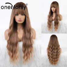 

oneNonly Long Ombre Brown Blonde Synthetic Wigs Loose Deep Wave with Bangs for Women Cosplay Daily Natural Wig Heat Resistant