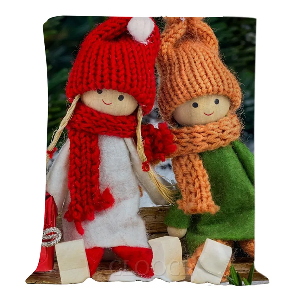 

HX Christmas Flannel Blankets Christmas Dolls 3D Print Blanket Fastival Party Gifts Funny Keep Warm Plush Quilts