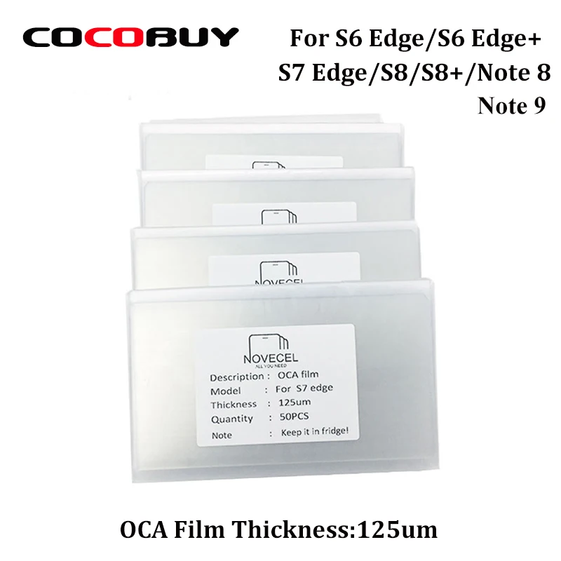 

Novecel Free Shipping 50pcs/lot OCA Optical Clear Adhesive Double-side Sticker for S7edge s8 s8plus note 8 9 Thickness:125um