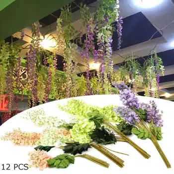 

12pcs/lot Wedding Decor Artificial Silk Wisteria Flower Vines hanging Rattan Bride flowers Garland For Home Garden Hotel