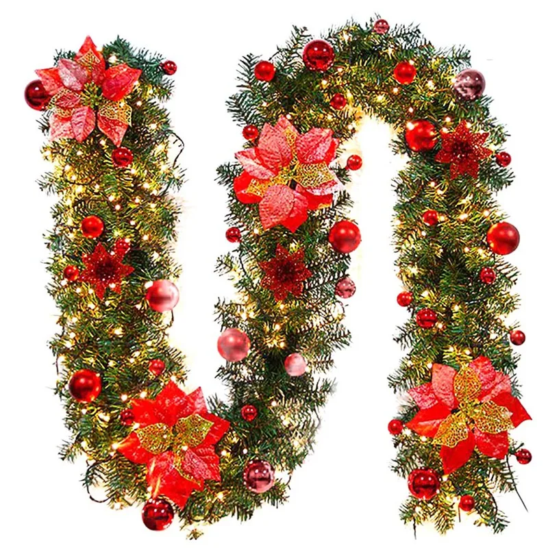 2,7 м светодиодный подвесной орнамент на елку из ротанга, красочное украшение для рождественской вечеринки, свадьбы, дома, улицы, гирлянда, венок, украшение, красный цвет