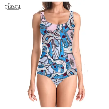 

New Sexy Slim Comic Art Snake Pattern Women's Swimming suits Casual 3D Animal Print Female Beach Swimwear One-piece Bathing Suit