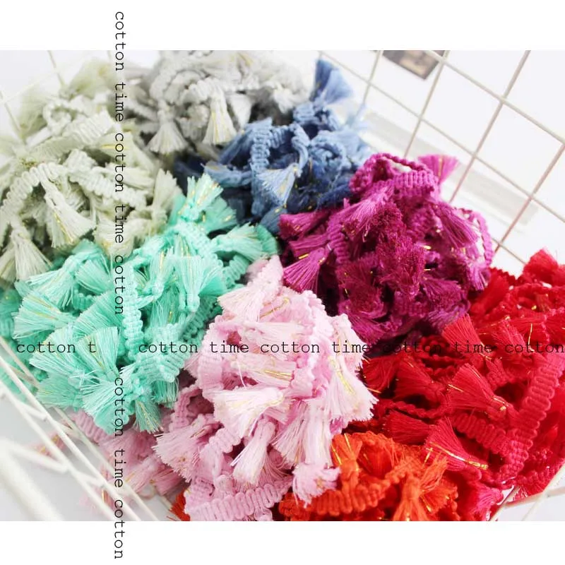 

10Yards/lot 3 cm wide multi-color gold thread tassel lace handmade polyester broom side tassel clothing accessories AC784