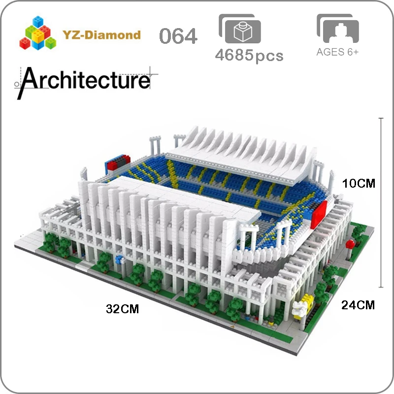 YZ Famous Architecture Creative Portugal Football Field Stadium 3D Model Building Blocks Kit Diamond Educational Toys for Kids | Игрушки и