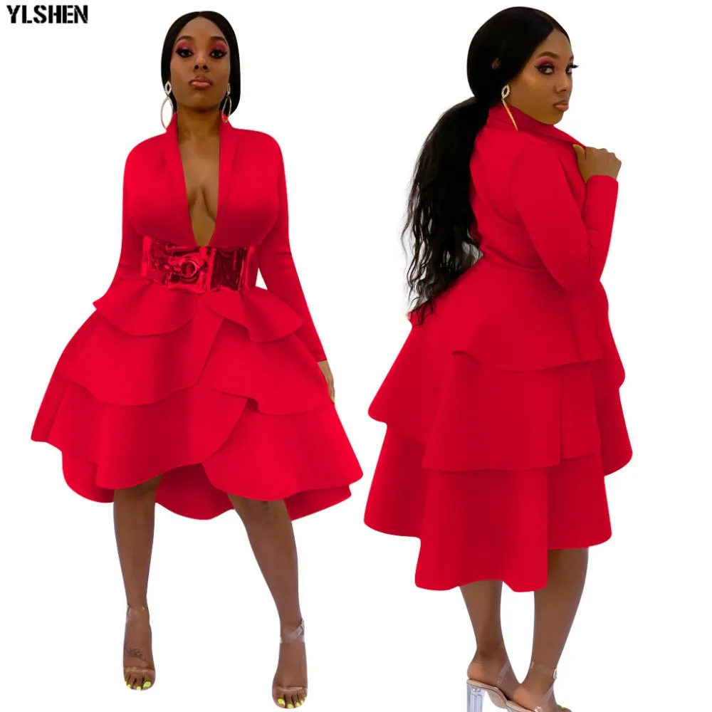 Black Red African Dresses for Women Solid Africa Dress African Clothes Fashion Falbala Evening Dress Robe Africaine Femme 2019 03