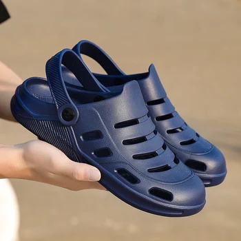 

2020 blue Summer Shoes Men Beach Garden Sandals Hollow Slippers Men Flip Flops Light Outdoor Sandals black