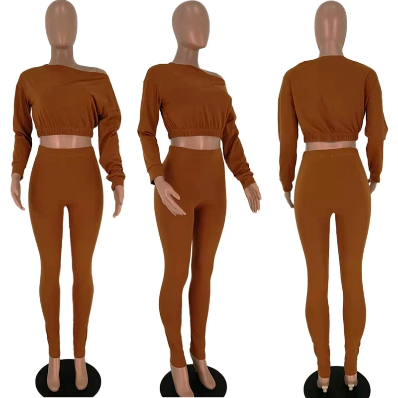 Повседневный комплект из двух предметов; Спортивный костюм для женщин; комплект из топа с открытыми плечами и штанов; спортивные костюмы для отдыха; Женская одежда из 2 предметов - Цвет: Оранжевый