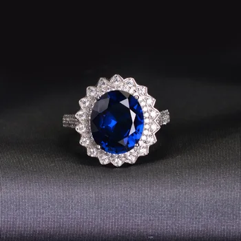 

CMajor Sterling Silver Synthetic Diamond Jewelry Fashion 14ct Cubic Zircon Red Blue Ellipse Opening Classic Ring for Women