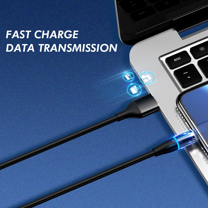 Зарядный кабель Jellico USB Type C со светодиодной подсветкой магнитный для iPhone Samsung