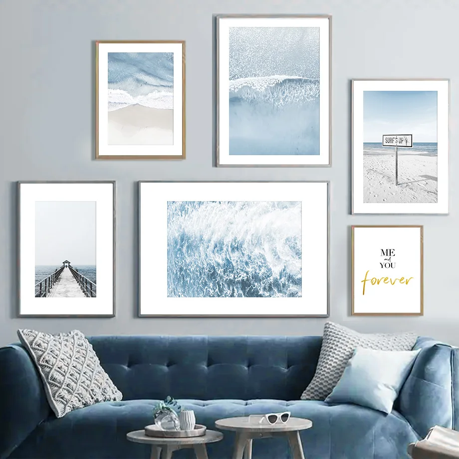 Wall Art Canvas Painting Nordic Blue Sea Beach Bridge Natural Seascape Posters And Prints Pictures For Living Room Decoration | Дом и сад