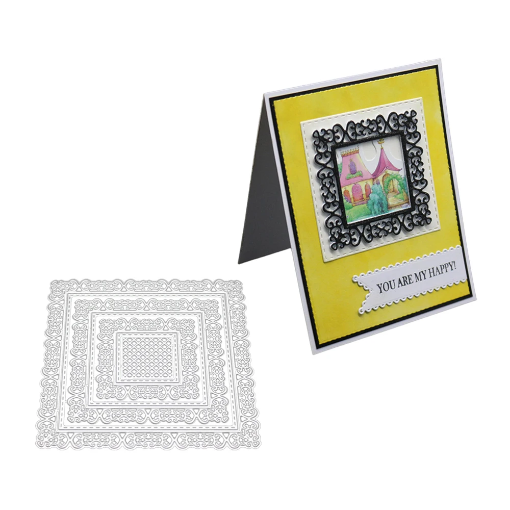  Round Oval Heart Square Rectangle Frame Metal Cutting Dies Border Invitation Card Lace Background D - 4000075060517