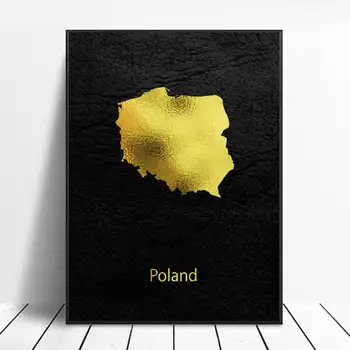 

Golden Map Art Poland Canvas Painting Wall Art Pictures prints home decor Wall Poster Decoration For Living Room