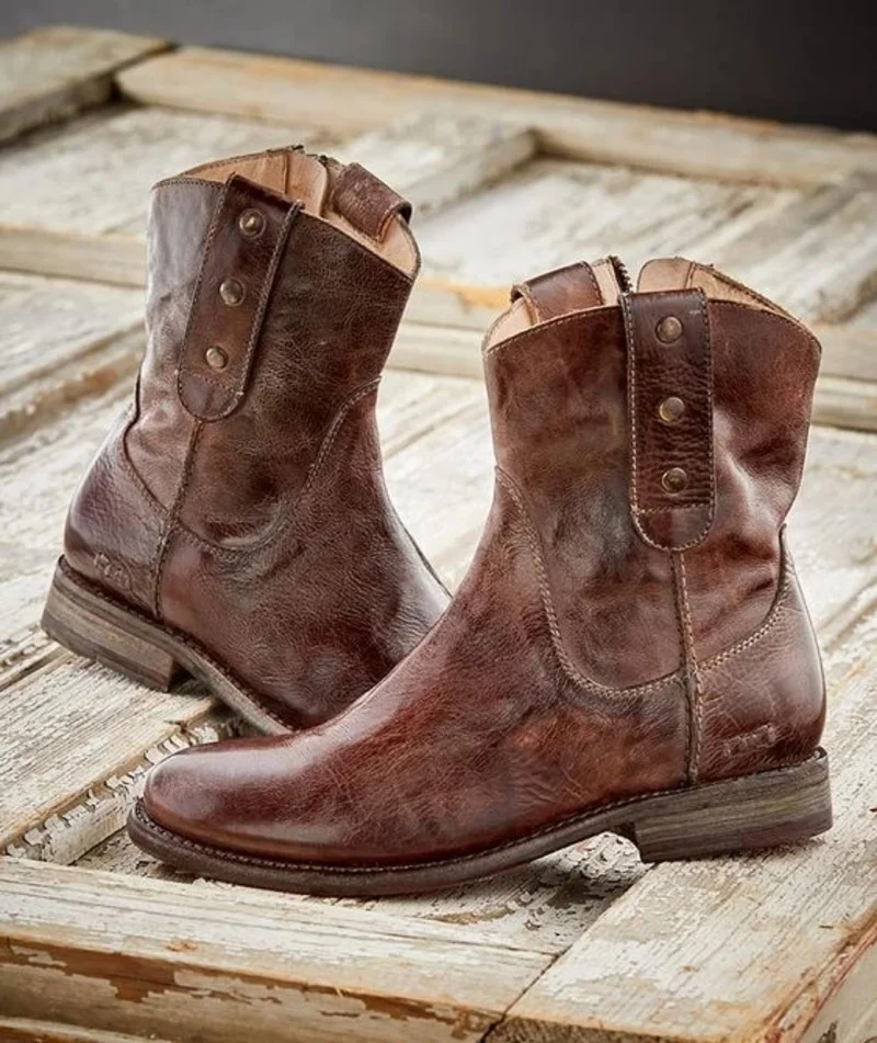 

Women Boots chunky low heels shoes vintage PU leather gladiator slip on matin Shoe botas mujer womens winter fashion 2019 c30