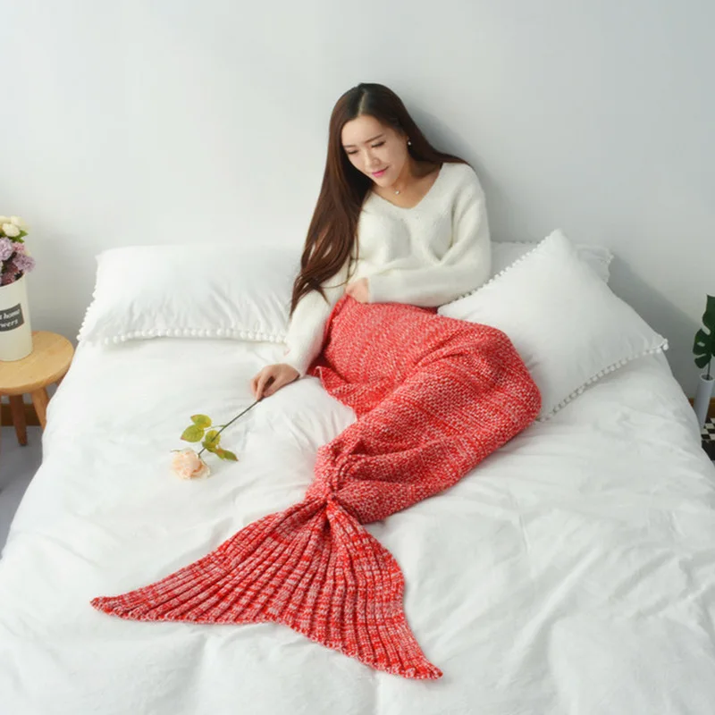 

New 7 Colors Mermaid Tail Blanket Crochet Mermaid Blanket for Adult Super Soft All Seasons Sleeping Knitted Blankets 90x180cm