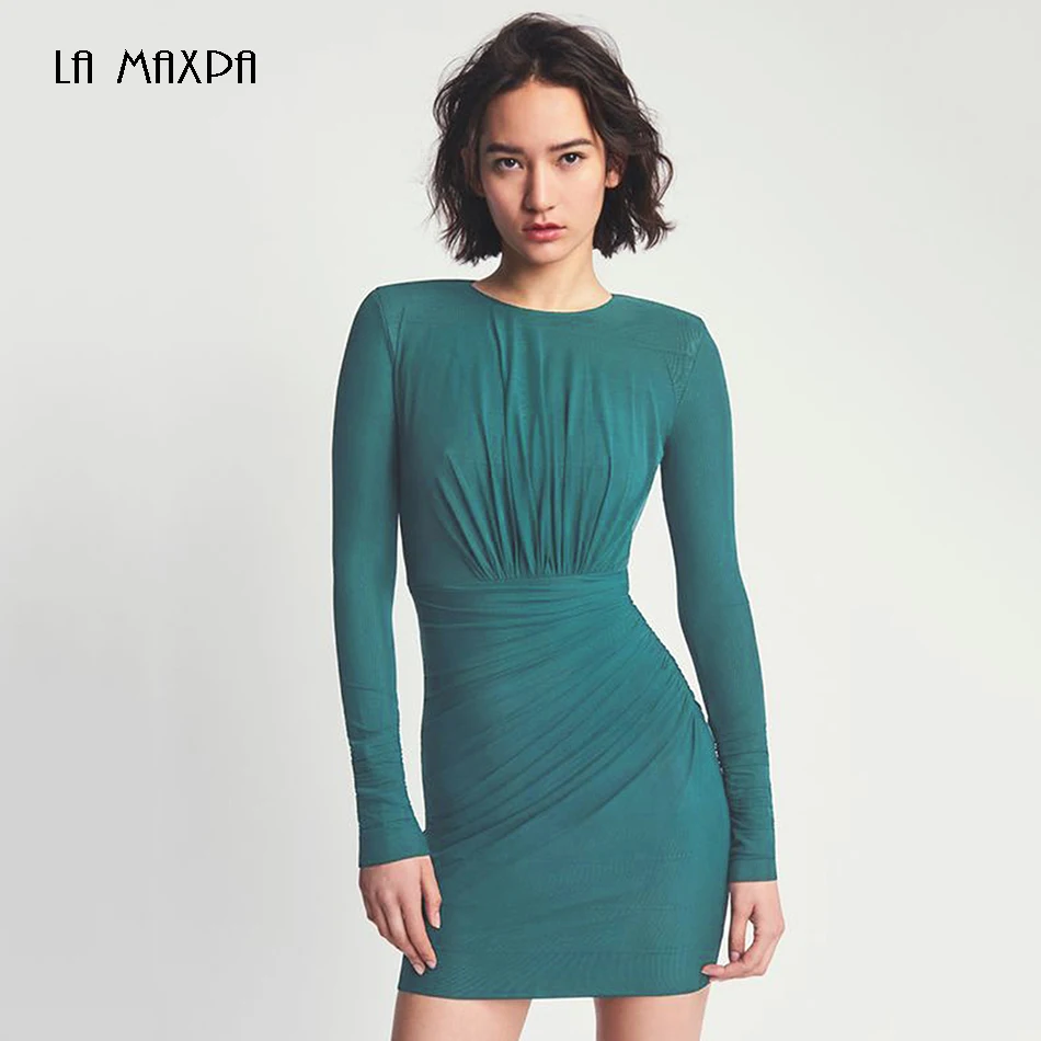 Осень и зима новое модное праздничное платье-повязка знаменитости Vestidos сексуальное Сетчатое с длинным рукавом зеленое облегающее мини платье
