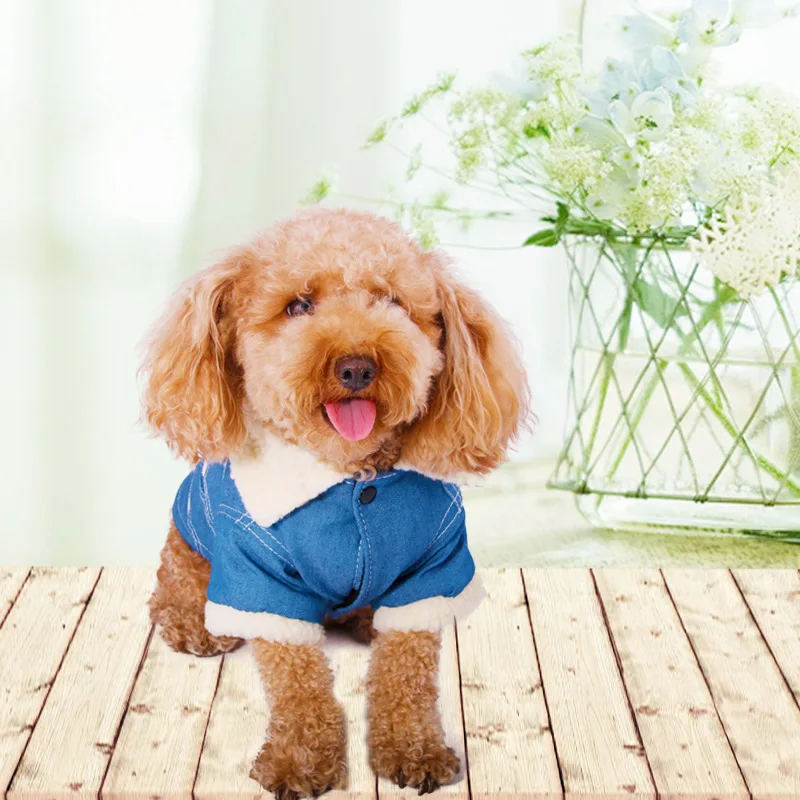 Pet Dog Clothes Pet Dogs Cat Cowboy Jacket Winter Warm Thicken Small Medium Dog Cloth Costume Dress Apparel Puppy Kitten Clothes