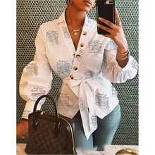 ^^Best Offers Elegant V-neck Wrap Blouse Shirt Women Autumn Casual Long Lantern Sleeve Letters Printed Buttons Asymmetric Bandage Tops ^^Best Offers Elegant V-neck Wrap Blouse Shirt Women Autumn Casual Long Lantern Sleeve Letters Printed Buttons Asymmetric Bandage Tops