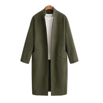 

Large Size Trench Coat Women Cardigan Mid-Long Standing Collar Woolen Windbreaker Autumn Winter Casual Outerwear Parker Coat