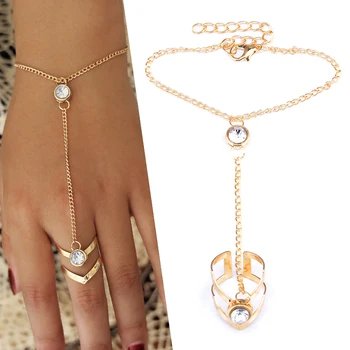 

Trendy Retro Finger Chain Bracelet Female Geometric Inlaid Rhinestone Bracelet Bohemian Metal Alloy Bracelet Jewelry Gifts