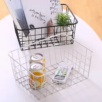 

Black / White Iron Storage Basket Desktop Bathroom Dormitory Sorting Shelf Iron Organizer Basket V7G5