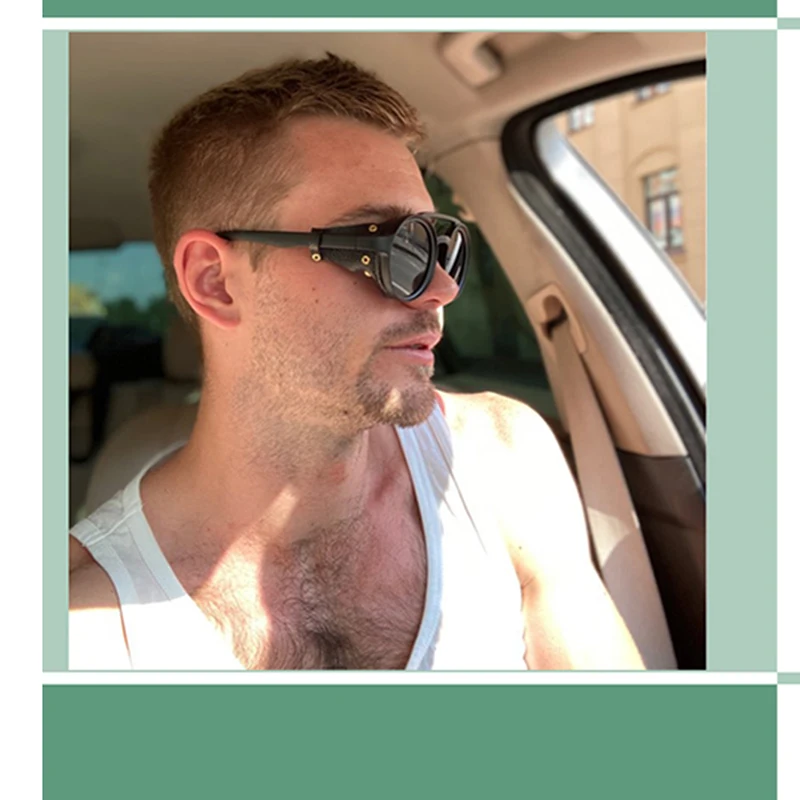 Eyecrafters 2021 Vintage Männer Steampunk Brille Sonnenbrille Frauen Retro Shades Mode Leder mit Seitenschilde Runde Sonne_voghion.com